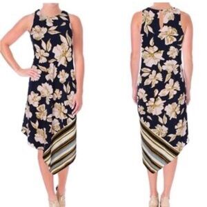 RACHEL Rachel Roy Navy & Cream Floral Asymmetrical Hem Dress